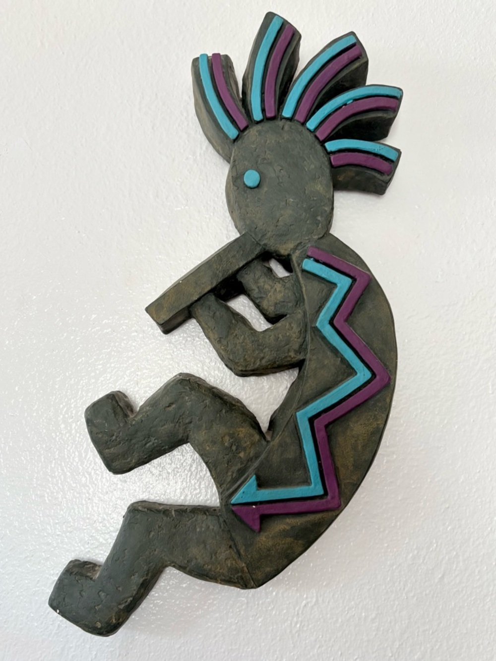 Southwestern Kokopelli Wall Art with Turquoise & Purple Accents Large 18” VTG